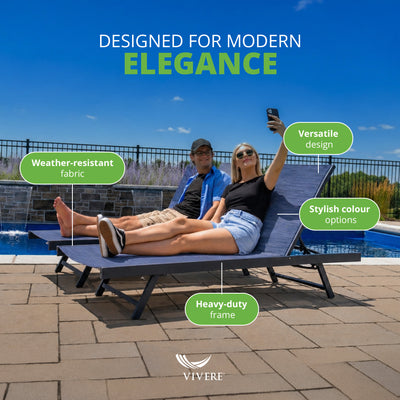 Vivere Aluminum Outdoor Chaise Lounge Chairs for Patio and Pool, Set of 2, Navy - VMInnovations