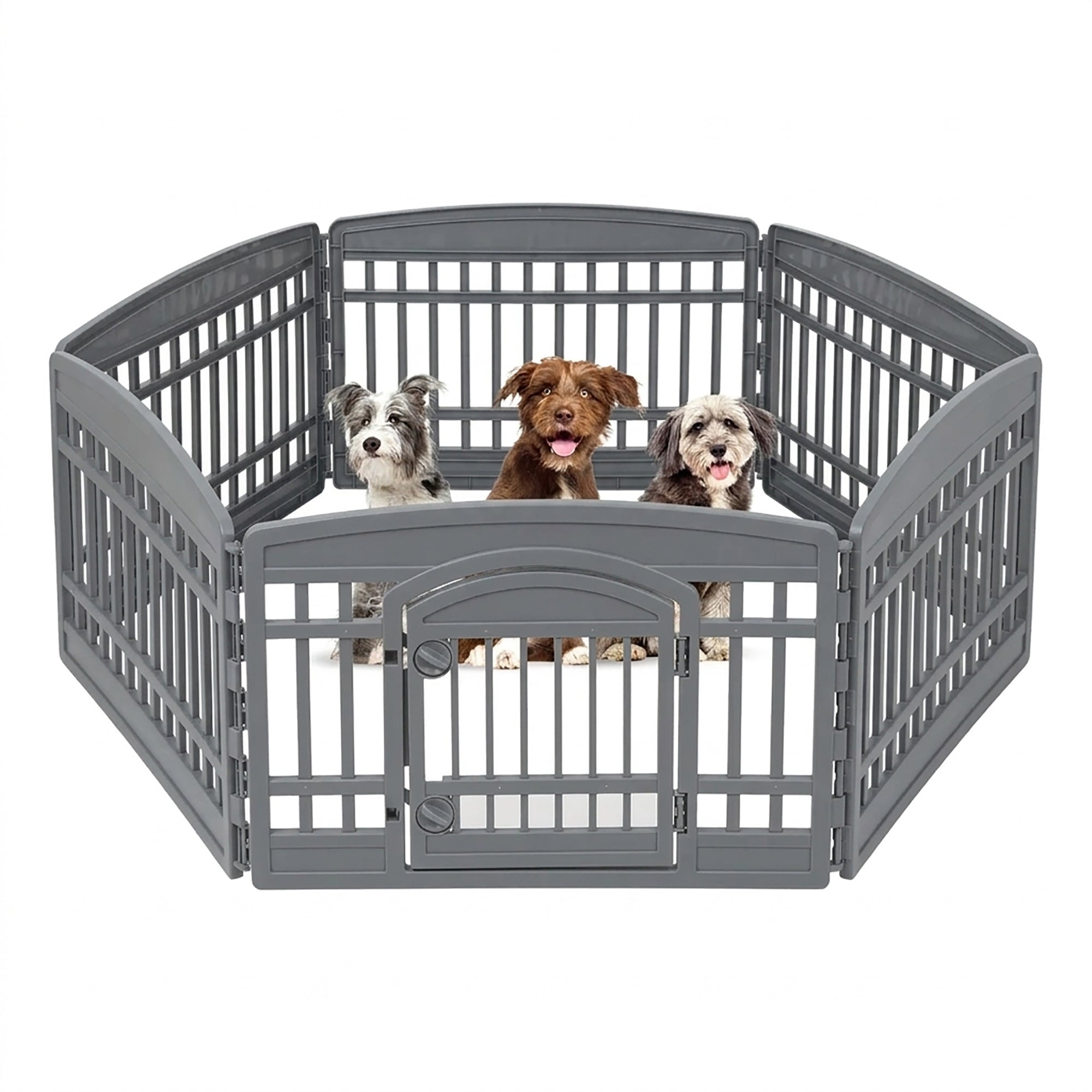 IRIS USA 24" Exercise Pet Playpen, Plastic 6 Panel Gate with Door (Used) - VMInnovations
