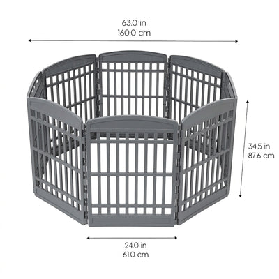 IRIS USA 34" Exercise Pet Playpen, Large Plastic Gate with Door for Dogs, (Used)