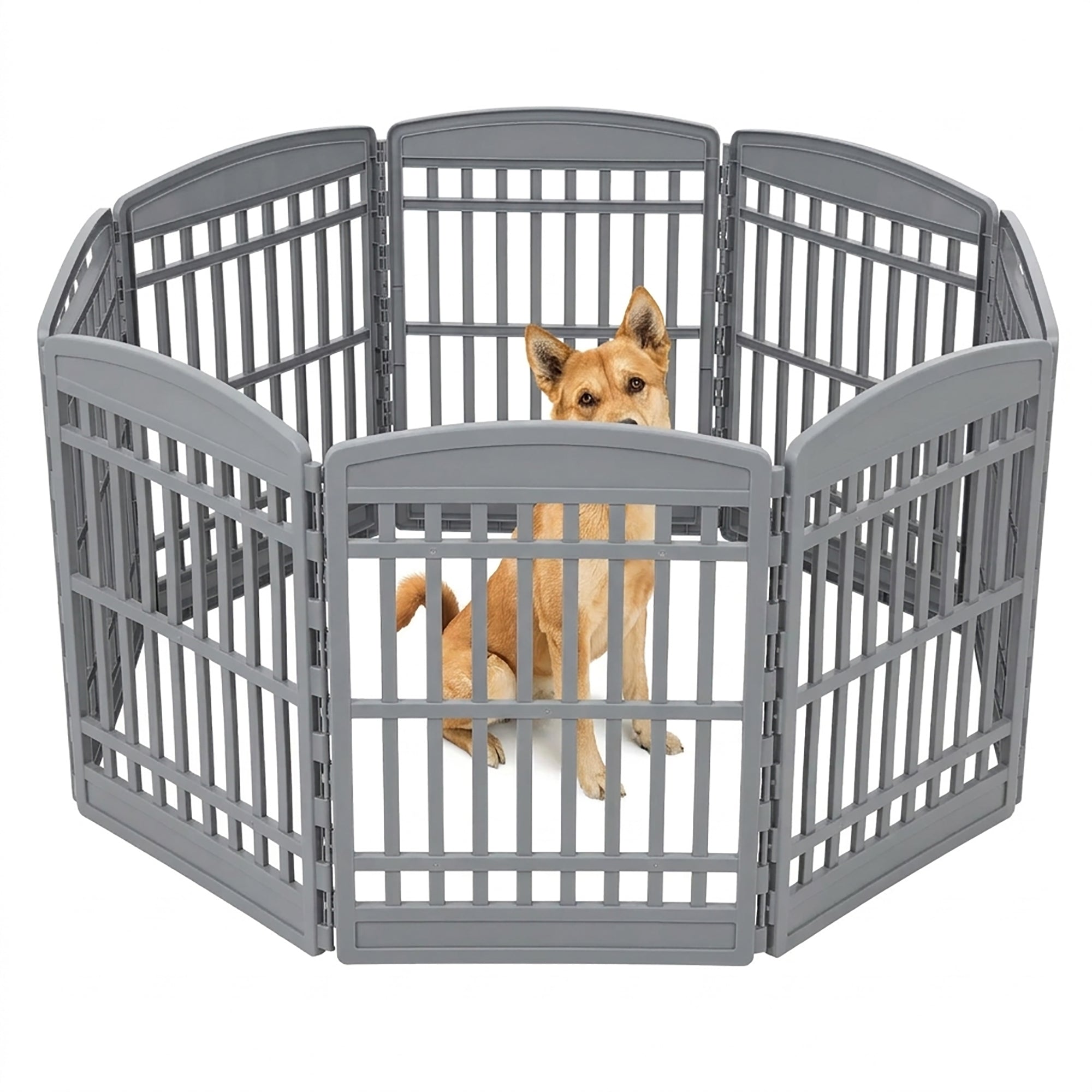 IRIS USA 34" Exercise Pet Playpen, Large Plastic Gate with Door for Dogs, (Used) - VMInnovations