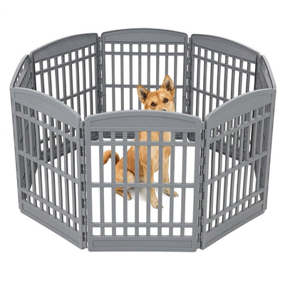 IRIS USA 34" Exercise Pet Playpen, Large Plastic Gate with Door for Dogs, (Used)