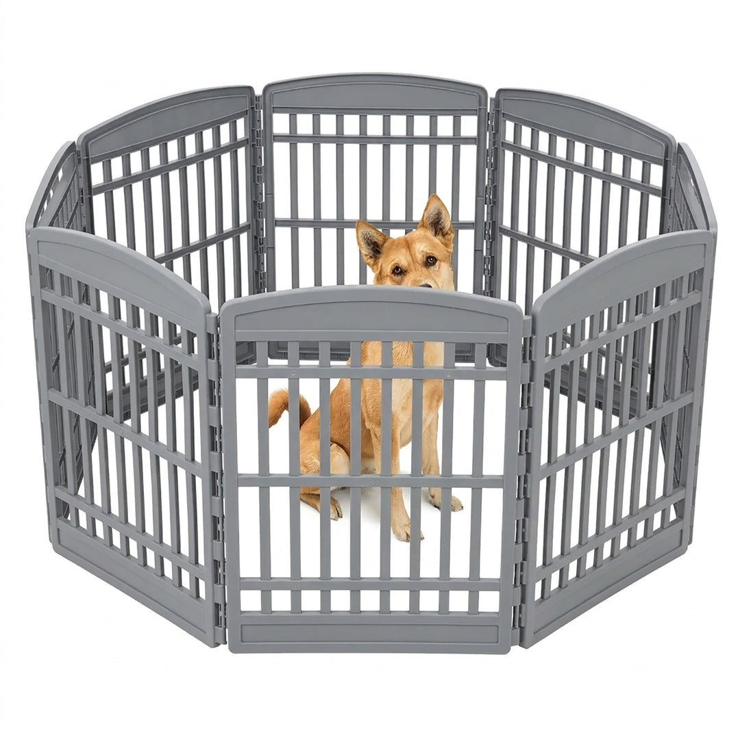 IRIS USA 34" Exercise Pet Playpen, Large Plastic Gate with Door (Open Box) - VMInnovations