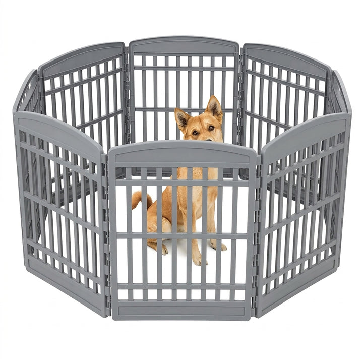 IRIS USA 34" Exercise Pet Playpen, Large Plastic Gate with Door (Open Box) - VMInnovations