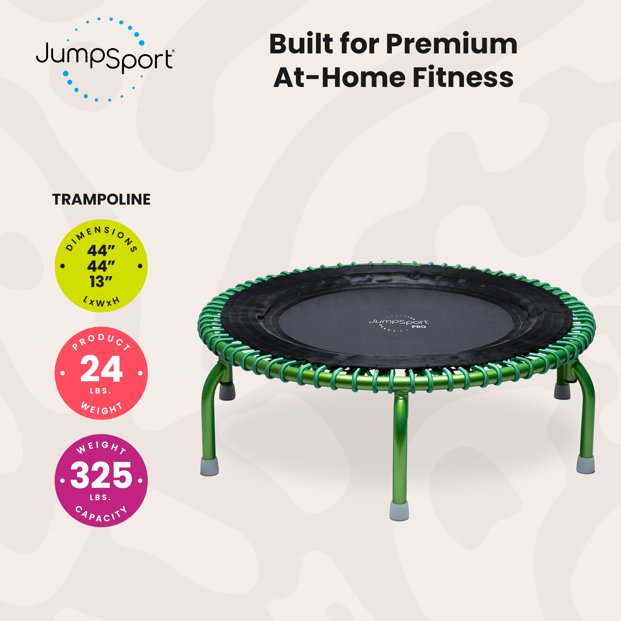 JumpSport 44" PRO Fitness Trampoline Model 550 Workout Exercise Rebounder, Green - VMInnovations