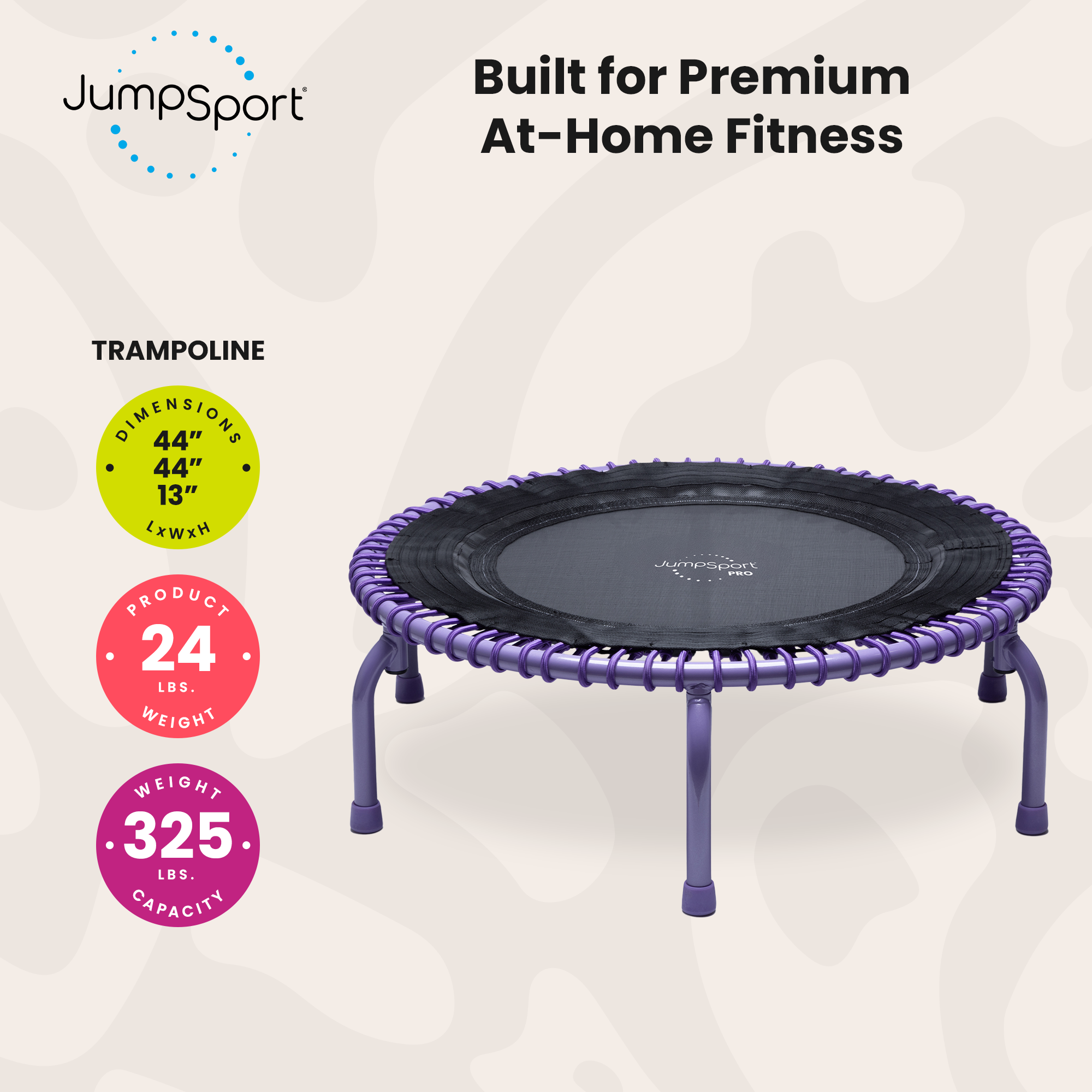 JumpSport 44" PRO Fitness Trampoline, Model 550 Exercise Rebounder, Purple - VMInnovations