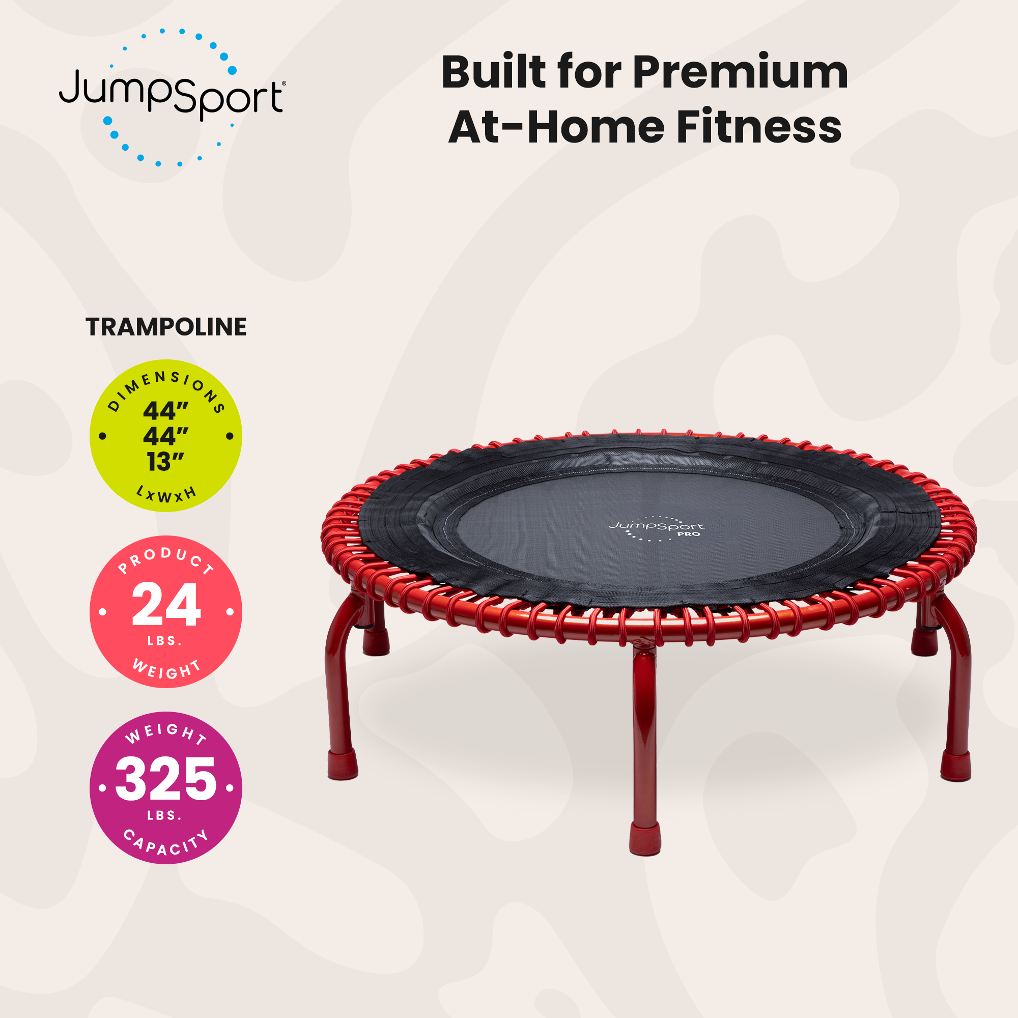 JumpSport 44" PRO Fitness Trampoline, Model 550 Workout Exercise Rebounder, Red - VMInnovations
