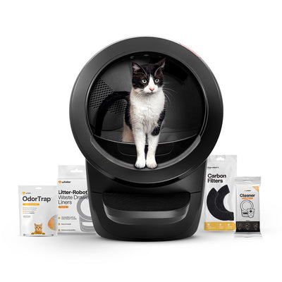 Litter-Robot 4 Supply Bundle by Whisker, Black - Automatic, Self-Cleaning Cat Litter Box, Includes Litter-Robot 4, 3 OdorTrap Refills, 10 Liners, 30 Cleaner Wipes, & 2 Carbon Filters