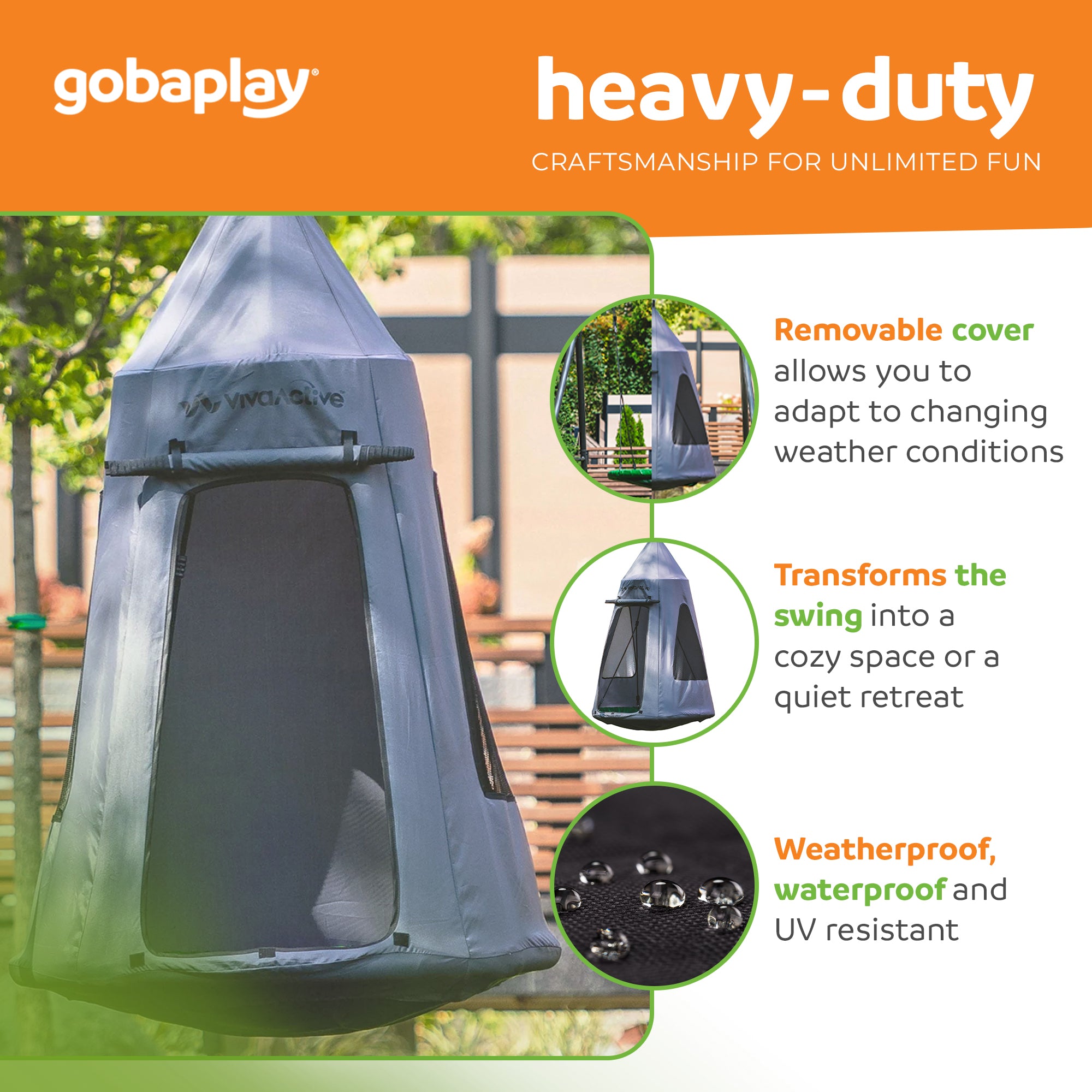 gobaplay Single Swing Set Frame with FlyMax 40" Round Saucer and Hanging Tent
