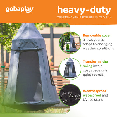 gobaplay Single Swing Set Frame with FlyMax 40" Round Saucer and Hanging Tent