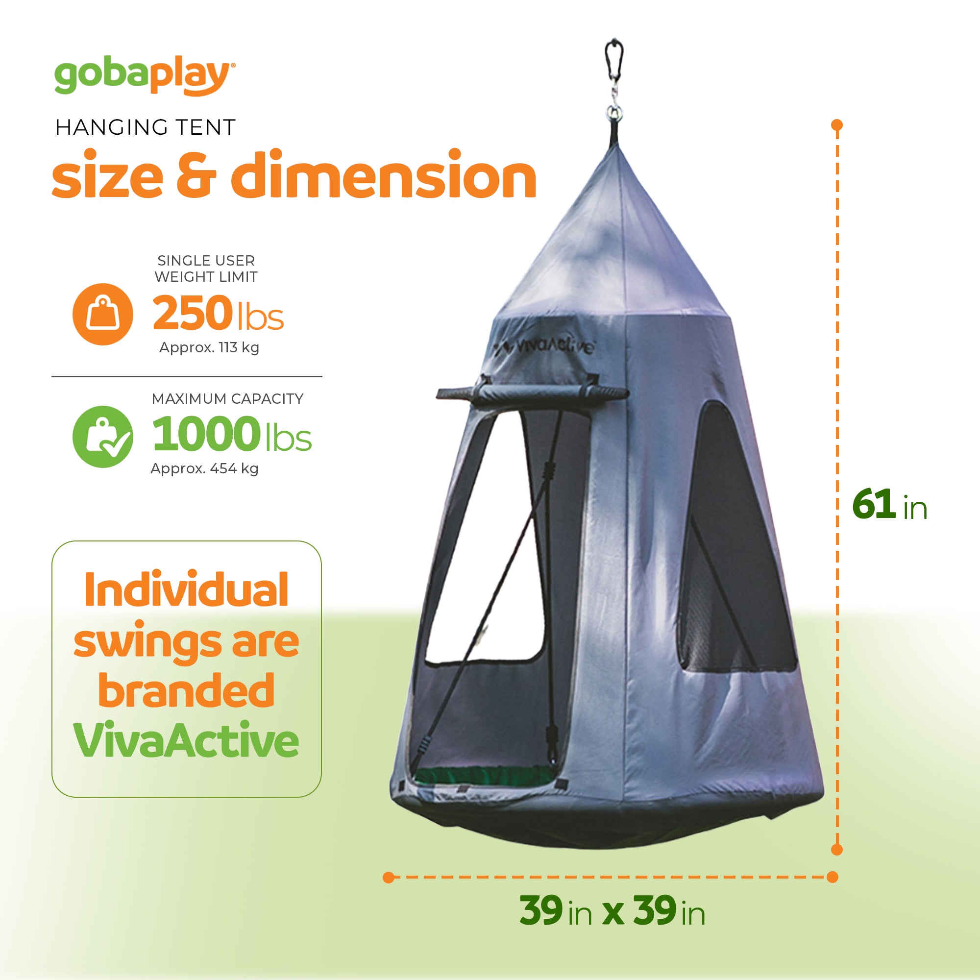gobaplay Single Swing Set Frame with FlyMax 40" Round Saucer and Hanging Tent