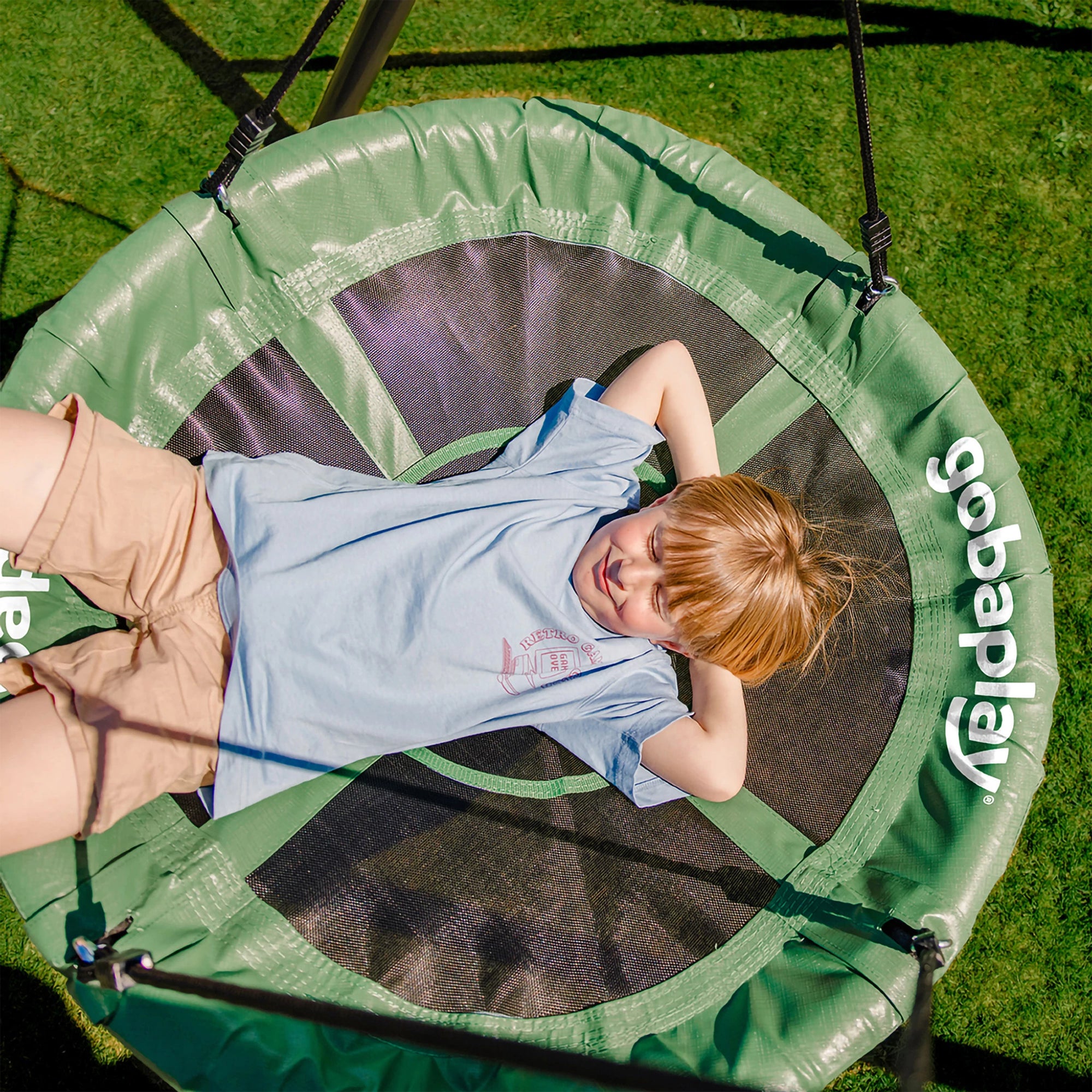 gobaplay Single Swing Set Frame with FlyMax 40" Round Saucer and Hanging Tent