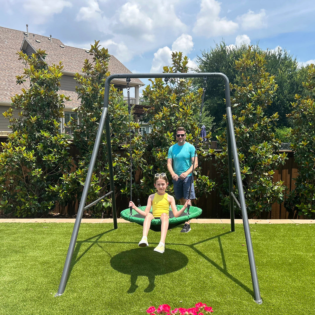 gobaplay Single Swing Set Playground Equipment with FlyMax 40" Round Saucer