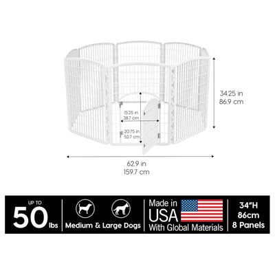 IRIS USA 34" Exercise Pet Playpen, Large Plastic Gate W Door for Dogs (Open Box)
