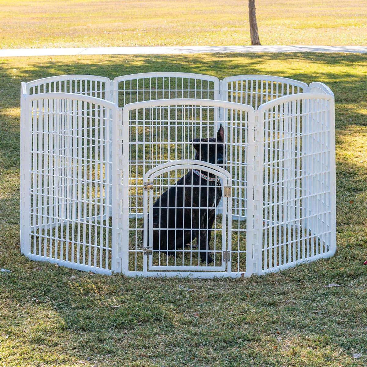 IRIS USA 34" Exercise Pet Playpen, Large Plastic Gate W Door for Dogs (Open Box)