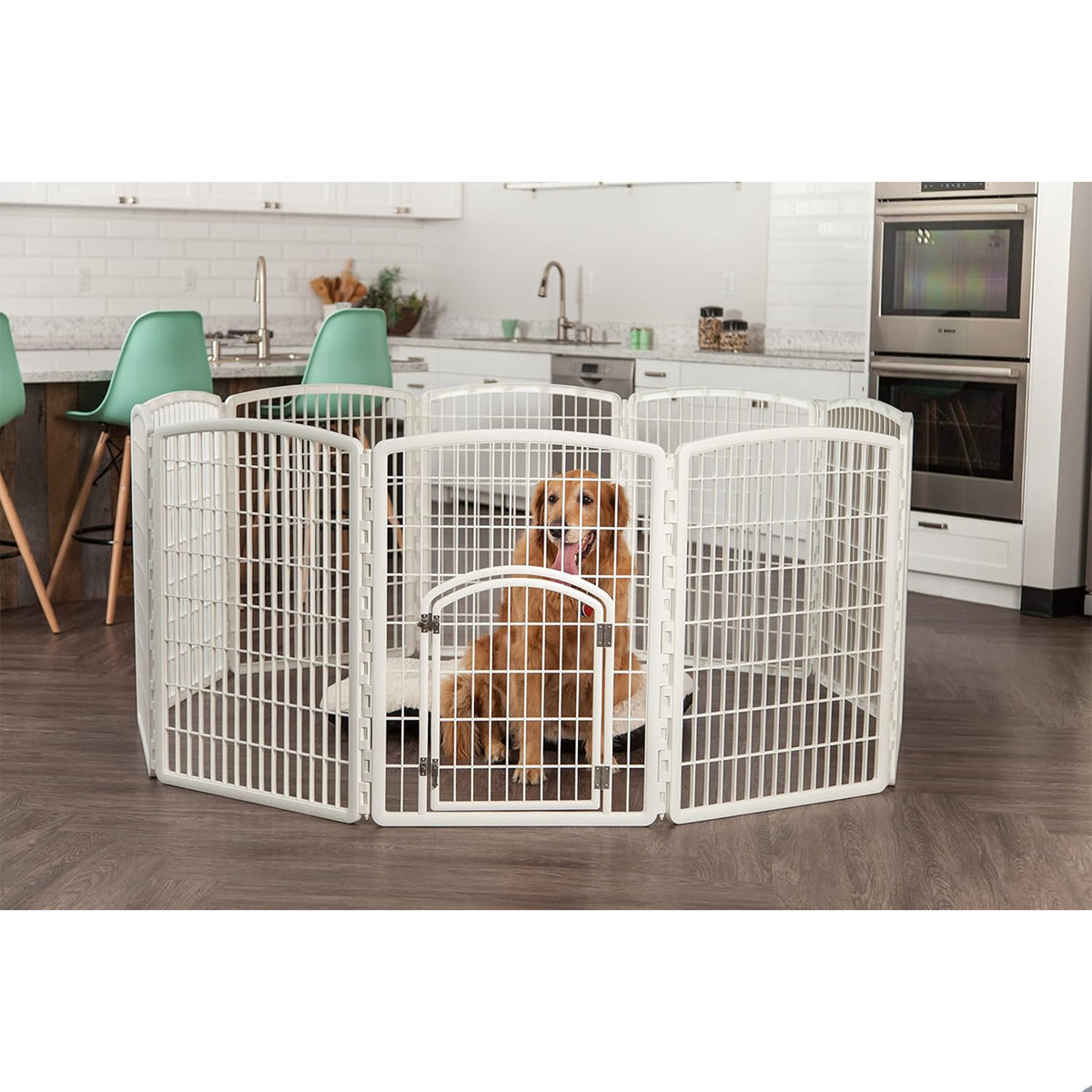 IRIS USA 34" Exercise Pet Playpen, Large Plastic Gate W Door for Dogs (Open Box)