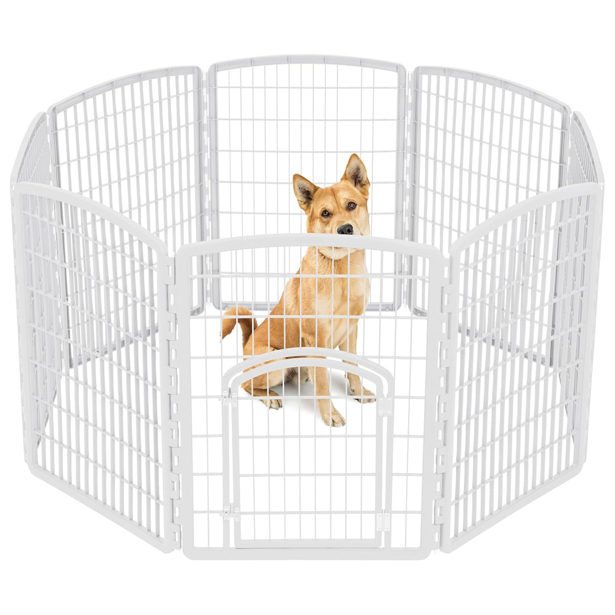 IRIS USA 34" Exercise Pet Playpen, Large Plastic Gate W Door for Dogs (Open Box)