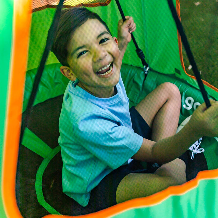 gobaplay Single Swing Set Frame with FlyMax 40" Round Saucer and Hanging Tent
