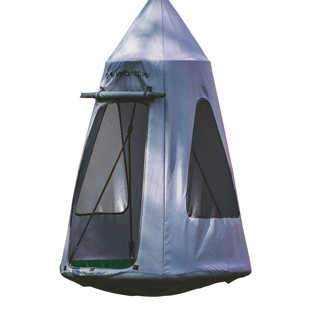 gobaplay Single Swing Set Frame with FlyMax 40" Round Saucer and Hanging Tent