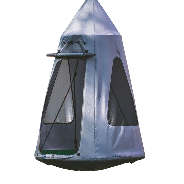 gobaplay Single Swing Set Frame with FlyMax 40" Round Saucer and Hanging Tent