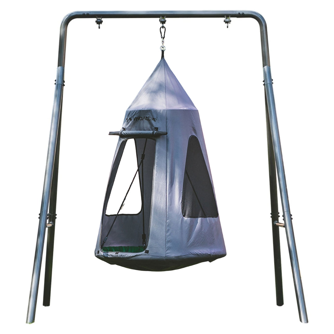 gobaplay Single Swing Set Frame with FlyMax 40" Round Saucer and Hanging Tent