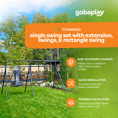 gobaplay Swing Set with 6' Frame Extension, Swings, 40" Saucer, & Hanging Tent