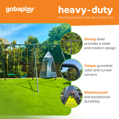 gobaplay Swing Set with 6' Frame Extension, Swings, 40" Saucer, & Hanging Tent