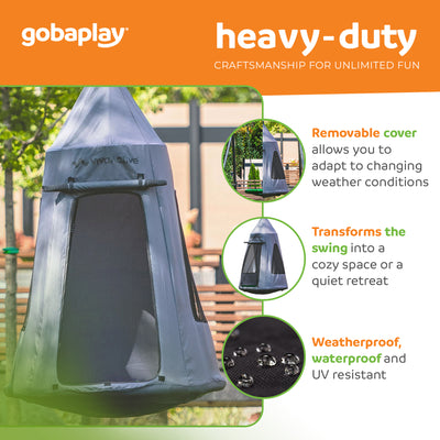 gobaplay Swing Set with 6' Frame Extension, Swings, 40" Saucer, & Hanging Tent