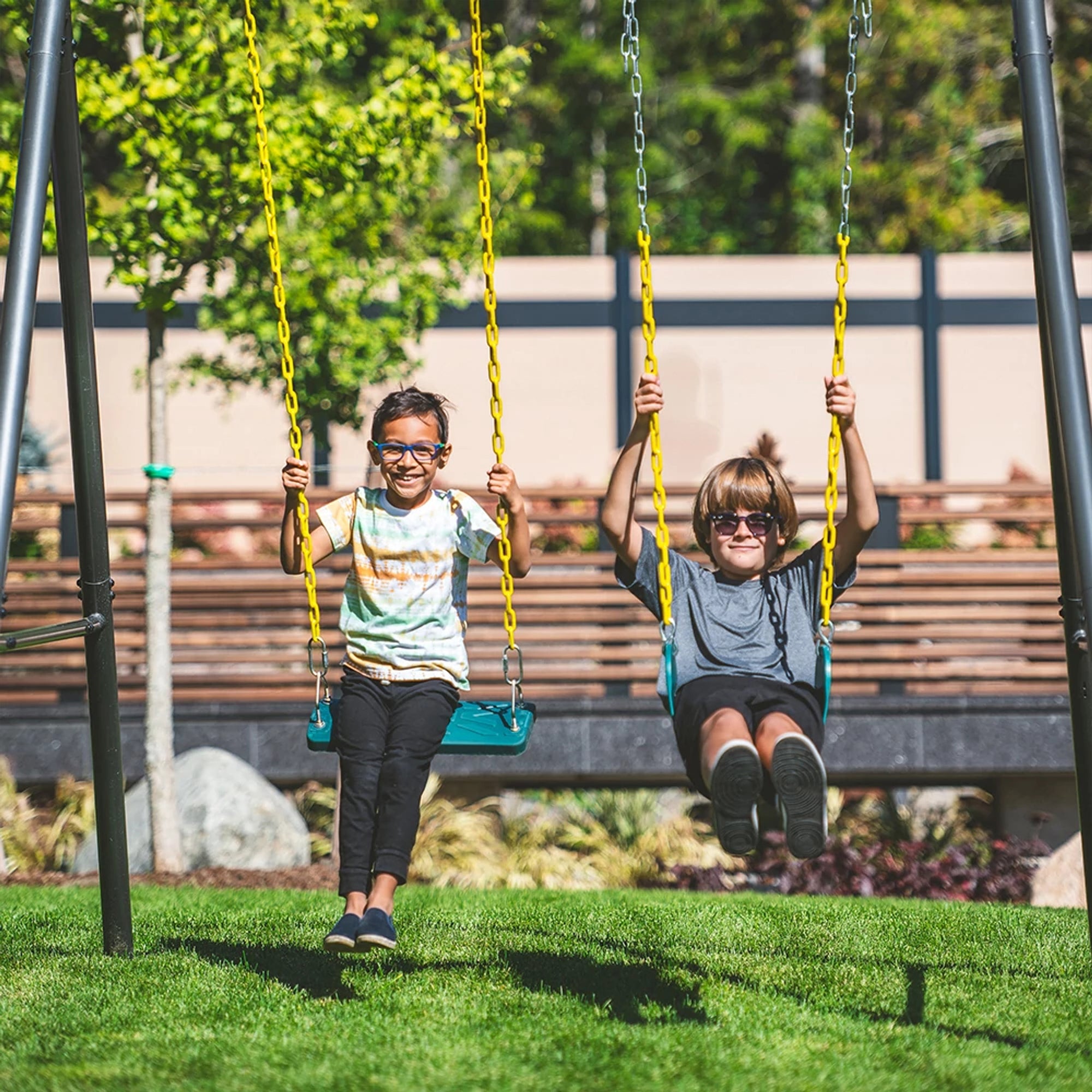 gobaplay Swing Set with 6' Frame Extension, Swings, 40" Saucer, & Hanging Tent