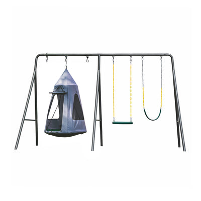 gobaplay Swing Set with 6' Frame Extension, Swings, 40" Saucer, & Hanging Tent