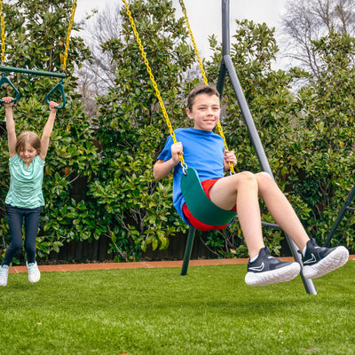 gobaplay Single Swing Set with 8' Frame Extension, Swings, and 40" Round Saucer - VMInnovations