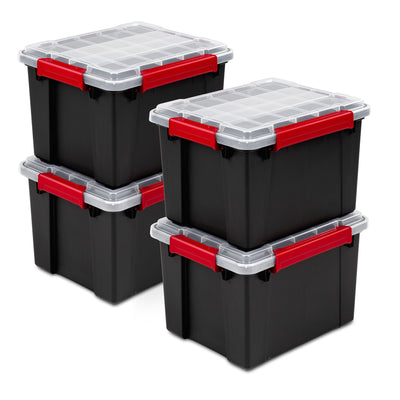 Sterilite 8.5 Gal Gasket Box, Stackable Storage Container w/ Lid, Black, 4 Pack - VMInnovations
