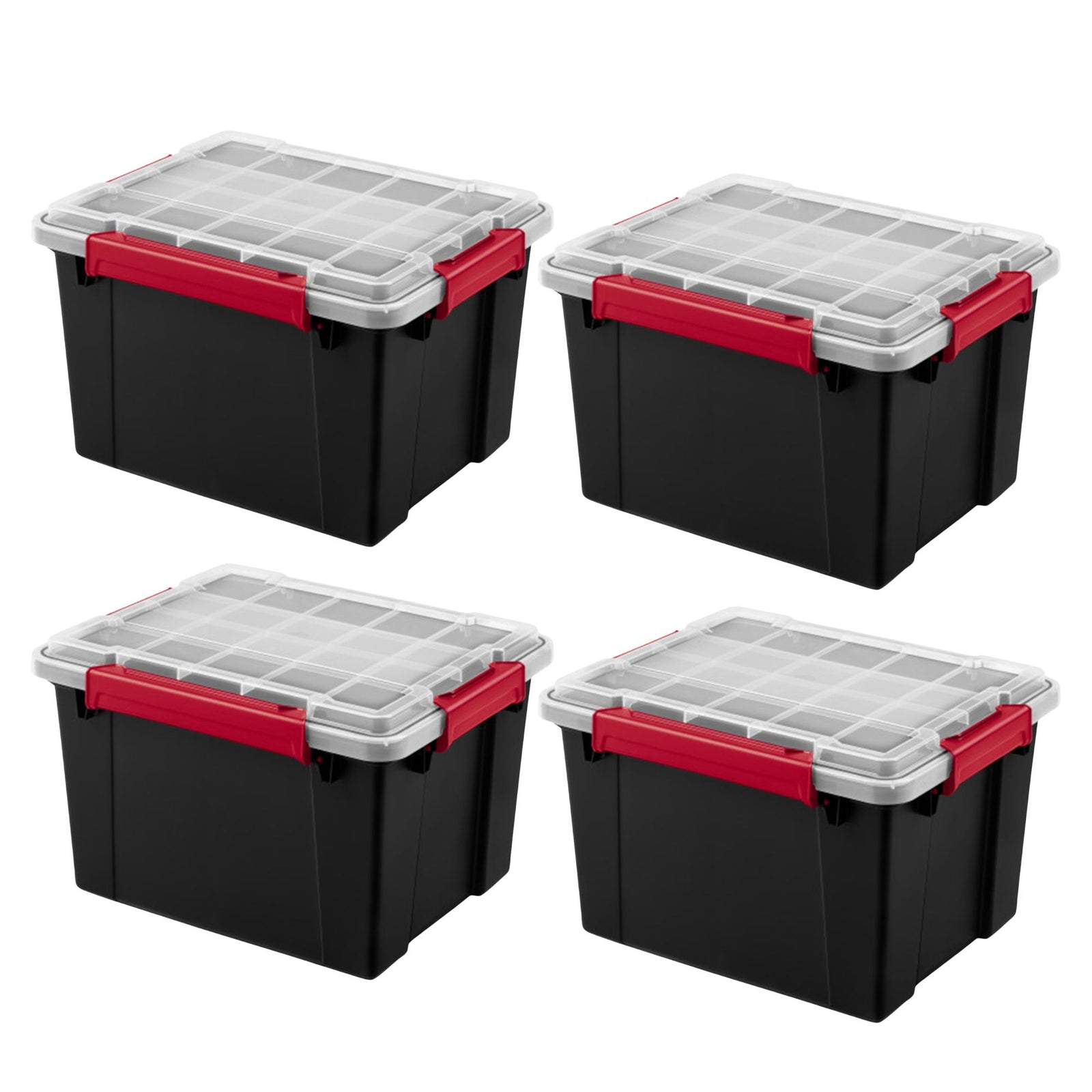 Sterilite 8.5 Gal Gasket Box, Stackable Storage Container w/ Lid, Black, 4 Pack - VMInnovations
