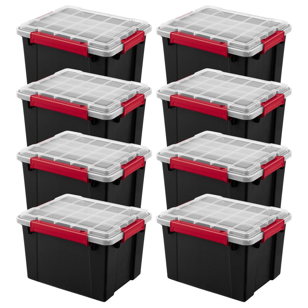 Sterilite 8.5 Gal Gasket Box, Stackable Storage Container w/ Lid, Black, 8 Pack