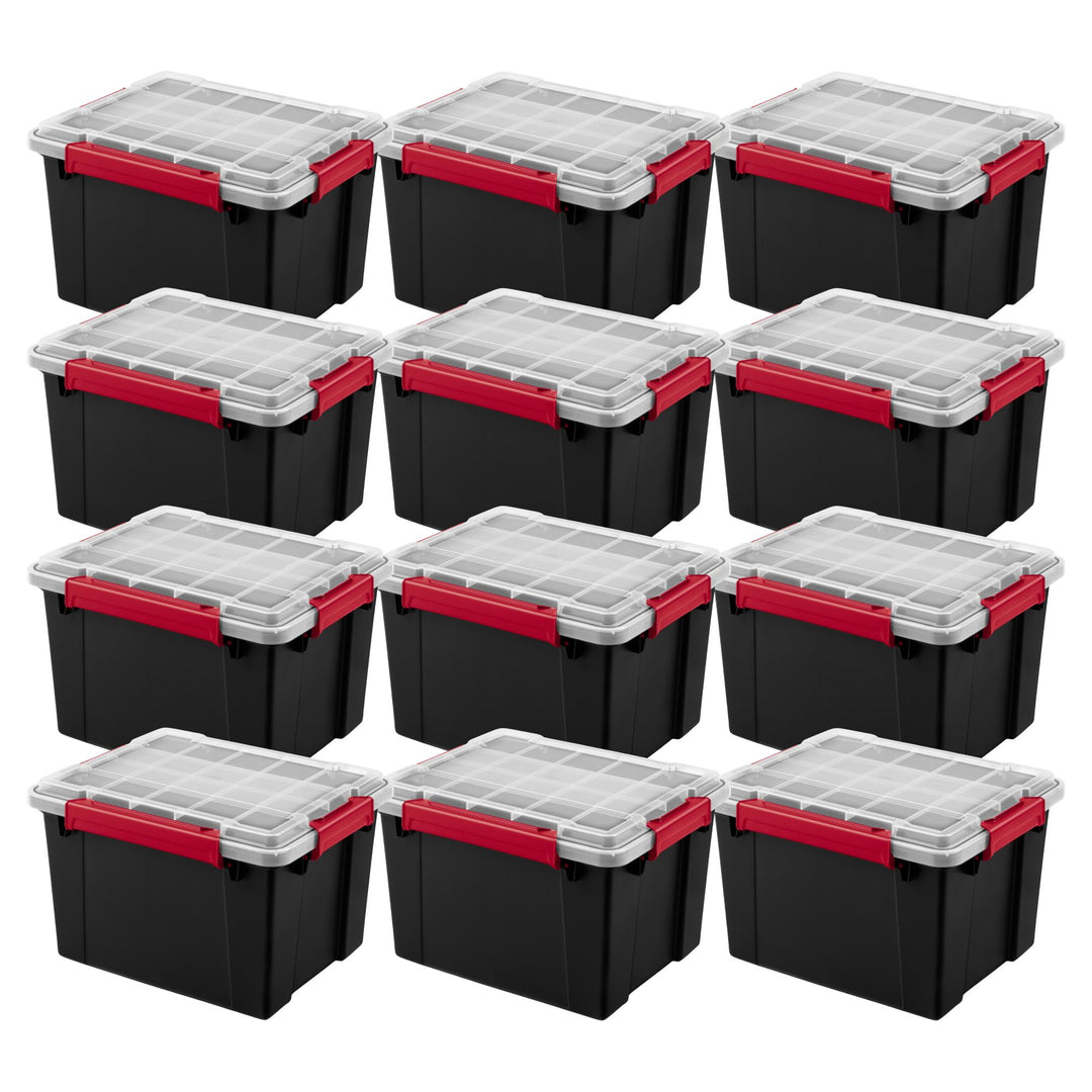 Sterilite 8.5 Gal Gasket Box, Stackable Storage Container w/ Lid, Black, 12 Pack