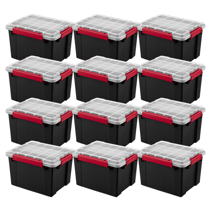 Sterilite 8.5 Gal Gasket Box, Stackable Storage Container w/ Lid, Black, 12 Pack