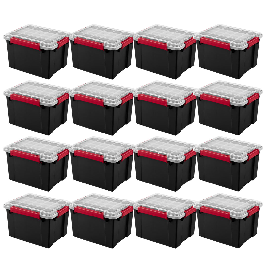 Sterilite 8.5 Gal Gasket Box, Stackable Storage Container w/ Lid, Black, 16 Pack - VMInnovations