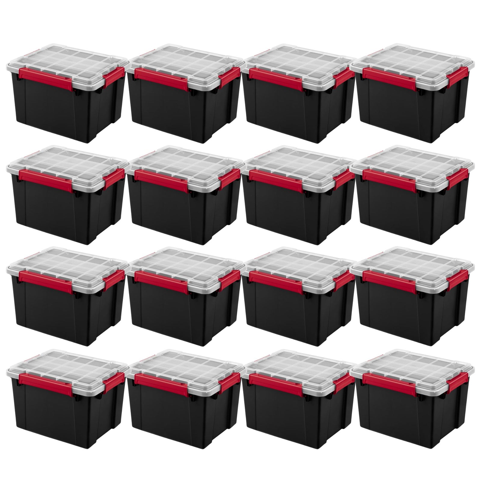 Sterilite 8.5 Gal Gasket Box, Stackable Storage Container w/ Lid, Black, 16 Pack - VMInnovations