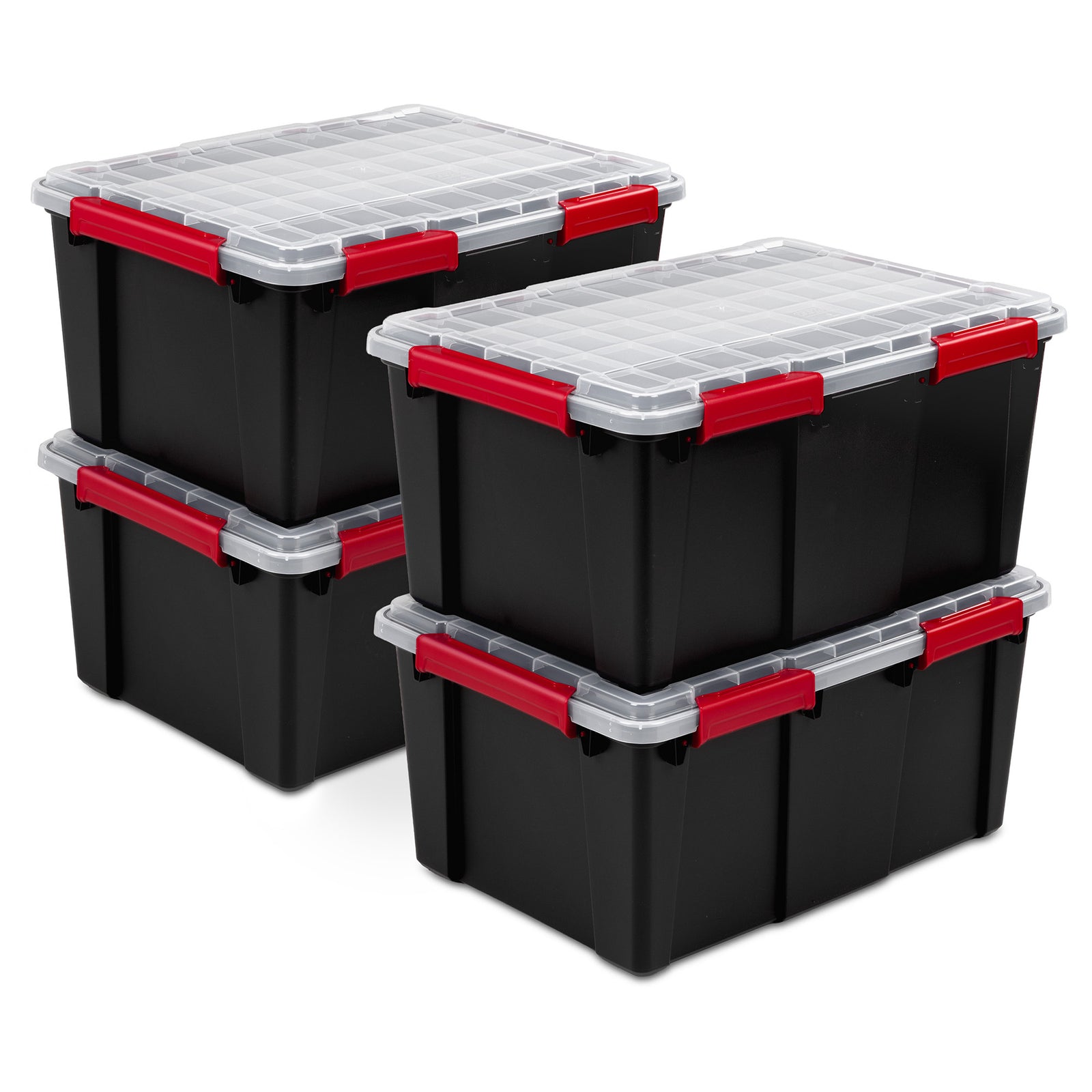 Sterilite 20 Gal Gasket Box, Stackable Storage Container with Lid, Black, 4 Pack - VMInnovations