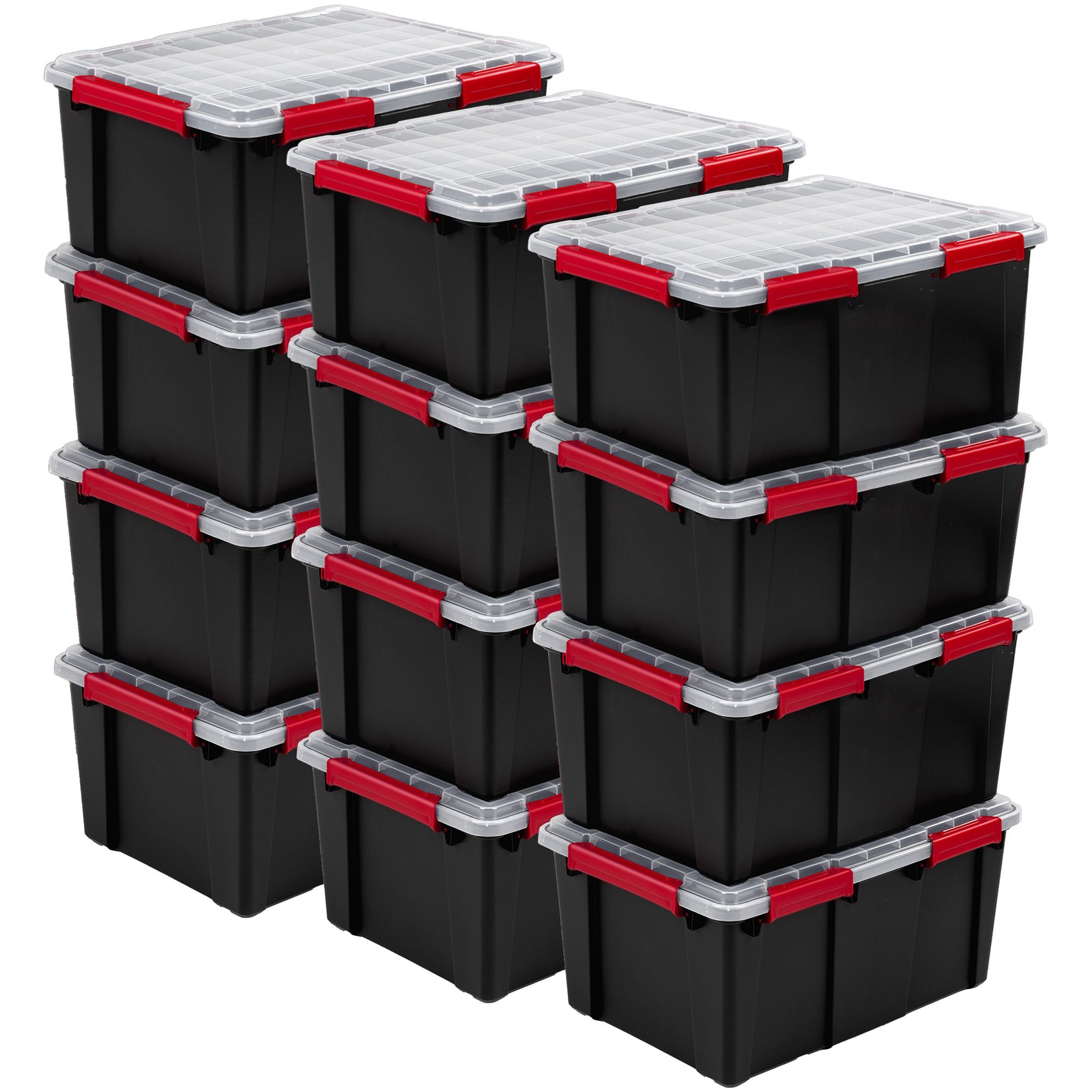 Sterilite 20 Gal Gasket Box, Stackable Storage Container w/ Lid, Black, 12 Pack - VMInnovations