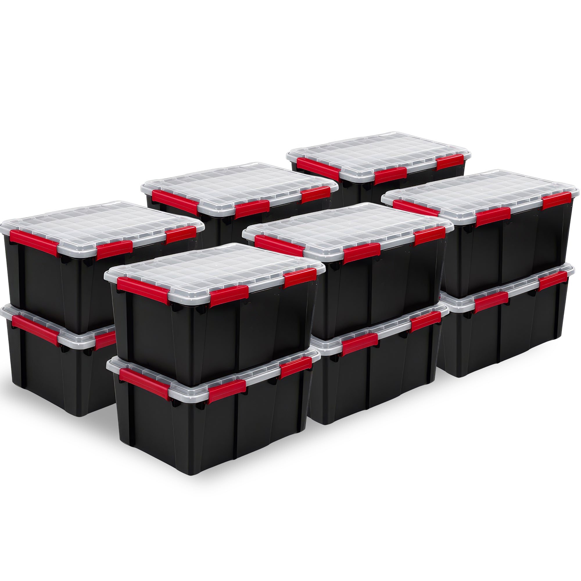 Sterilite 20 Gal Gasket Box, Stackable Storage Container w/ Lid, Black, 12 Pack - VMInnovations