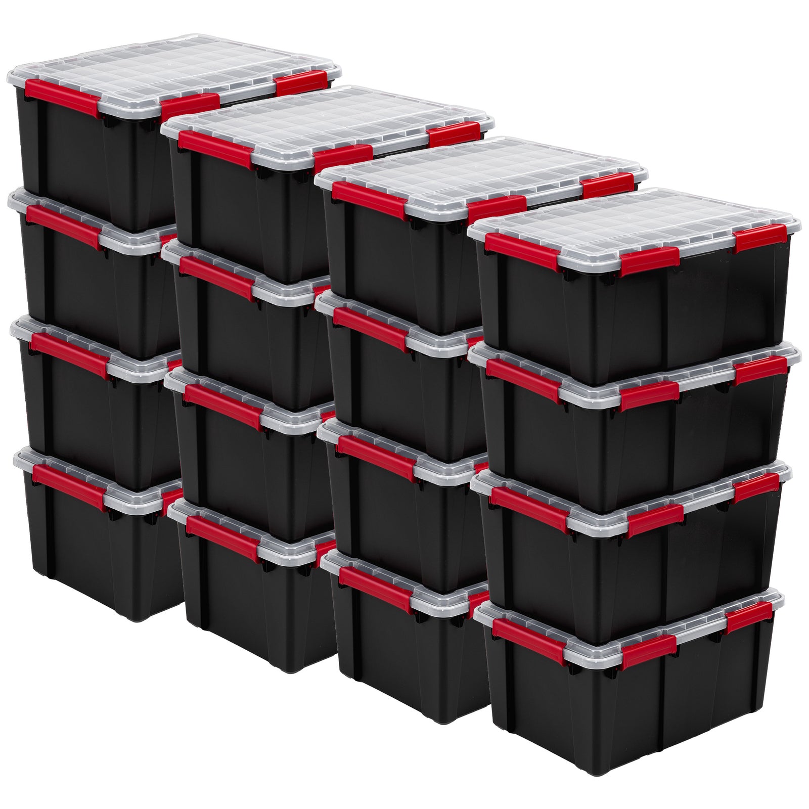 Sterilite 20 Gal Gasket Box, Stackable Storage Container w/ Lid, Black, 16 Pack - VMInnovations