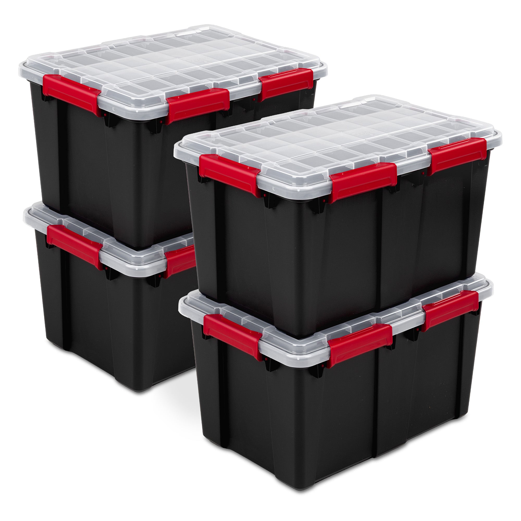 Sterilite 13.5 Gal Gasket Box, Stackable Storage Container w/ Lid, Black, 4 Pack - VMInnovations