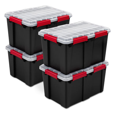 Sterilite 13.5 Gal Gasket Box, Stackable Storage Container w/ Lid, Black, 4 Pack - VMInnovations