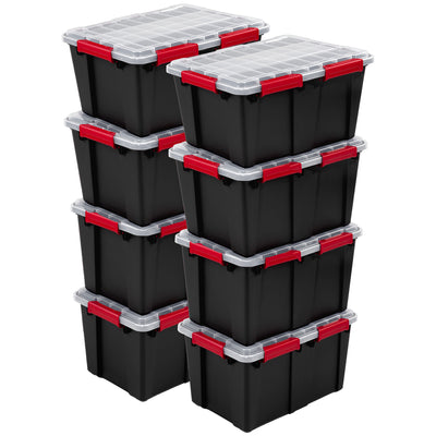 Sterilite 13.5 Gal Gasket Box, Stackable Storage Container w/ Lid, Black, 8 Pack