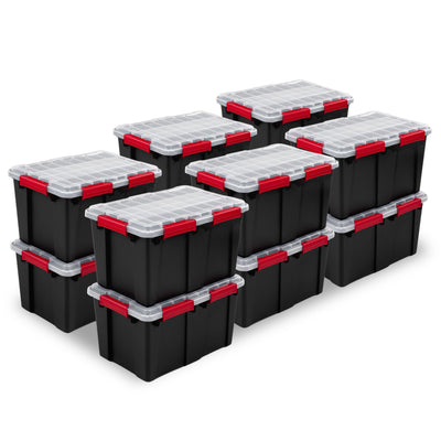 Sterilite 13.5 Gal Gasket Box Stackable Storage Container w/ Lid, Black, 12 Pack