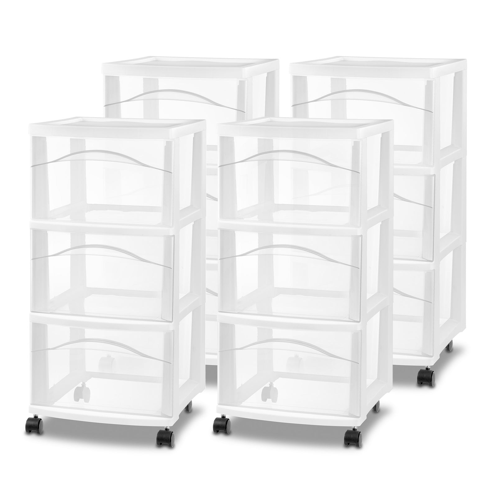 Sterilite 3 Drawer Storage Cart, Plastic Rolling Medium Organizer, White, 4 Pack - VMInnovations