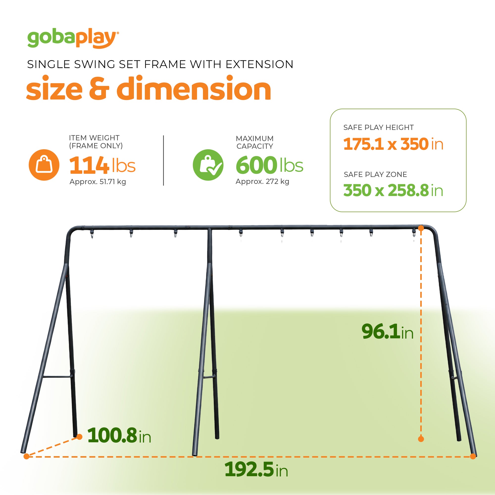 gobaplay Swing Set with 8' Frame Extension, Swings, 40" Saucer, & Hanging Tent - VMInnovations