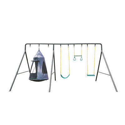 gobaplay Swing Set with 8' Frame Extension, Swings, 40" Saucer, & Hanging Tent - VMInnovations