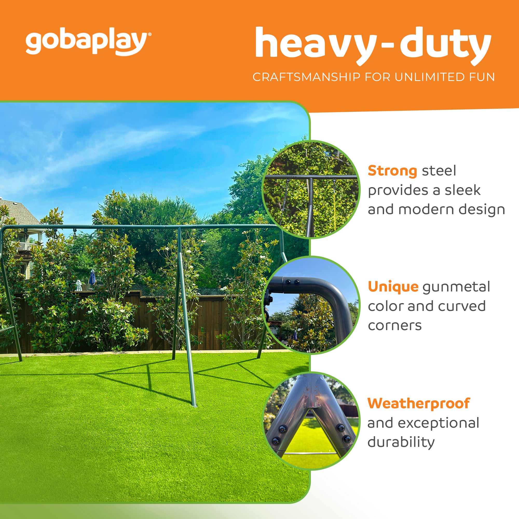 gobaplay Single Swing Playground Set with 8' Frame Extension & Rectangle Swing - VMInnovations