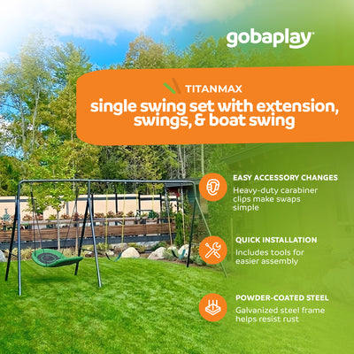 gobaplay Single Swing Playground Set with 8' Frame Extension and Boat Swing